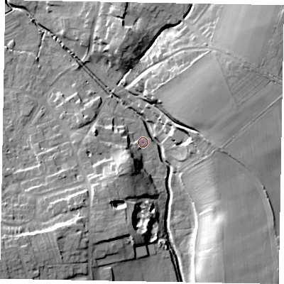Shaded relief map of the ground around DN213UR, computed from Environment Agency LiDAR. The ground here sits at about 6 m above sea level and falls 18 m across the surrounding 800 m. Surface water reaching this point runs off ground lying to the south-south-west, 10.0 m higher.