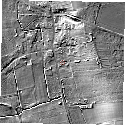Shaded relief map of the ground around DN215AN, computed from Environment Agency LiDAR. The ground here sits at about 7 m above sea level and falls 24 m across the surrounding 800 m. Surface water reaching this point runs off ground lying to the north-east, 18.7 m higher.