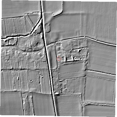 Shaded relief map of the ground around DN220AJ, computed from Environment Agency LiDAR. The ground here sits at about 7 m above sea level and falls 8 m across the surrounding 800 m. Surface water reaching this point runs off ground lying to the south-south-west, 1.1 m higher.