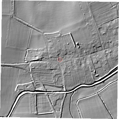 Shaded relief map of the ground around DN220NA, computed from Environment Agency LiDAR. The ground here sits at about 8 m above sea level and falls 9 m across the surrounding 800 m. Surface water reaching this point runs off ground lying to the north-east, 3.1 m higher.