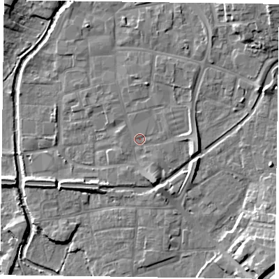 Shaded relief map of the ground around DN226EP, computed from Environment Agency LiDAR. The ground here sits at about 15 m above sea level and falls 11 m across the surrounding 800 m. Surface water reaching this point runs off ground lying to the east-south-east, 1.1 m higher.
