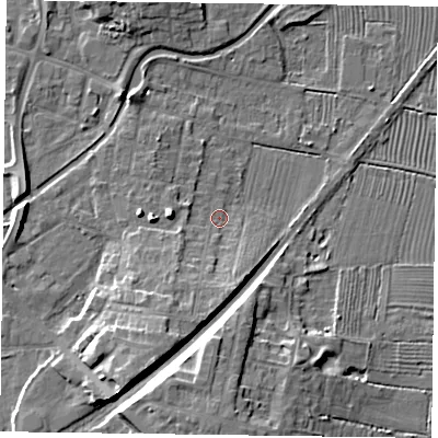 Shaded relief map of the ground around DN226NG, computed from Environment Agency LiDAR. The ground here sits at about 15 m above sea level and falls 11 m across the surrounding 800 m. Surface water reaching this point runs off ground lying to the south-south-west, 6.2 m higher.