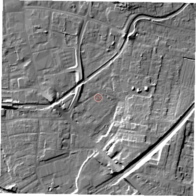 Shaded relief map of the ground around DN226NT, computed from Environment Agency LiDAR. The ground here sits at about 16 m above sea level and falls 12 m across the surrounding 800 m. Surface water reaching this point runs off ground lying to the north-west, 3.2 m higher.