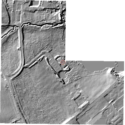 Shaded relief map of the ground around DN228RQ, computed from Environment Agency LiDAR. The ground here sits at about 11 m above sea level and falls 8 m across the surrounding 800 m. Surface water reaching this point runs off ground lying to the south-east, 1.0 m higher.