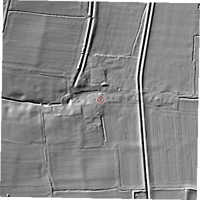 Shaded relief map of the ground around DN229HF, computed from Environment Agency LiDAR. The ground here sits at about 7 m above sea level and falls 12 m across the surrounding 800 m. Surface water reaching this point runs off ground lying to the south-south-west, 1.2 m higher.