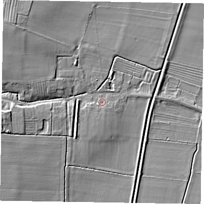 Shaded relief map of the ground around DN229HH, computed from Environment Agency LiDAR. The ground here sits at about 7 m above sea level and falls 11 m across the surrounding 800 m. Surface water reaching this point runs off ground lying to the south-south-west, 1.8 m higher.