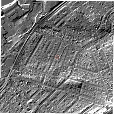 Shaded relief map of the ground around DN24DS, computed from Environment Agency LiDAR. The ground here sits at about 11 m above sea level and falls 16 m across the surrounding 800 m. Surface water reaching this point runs off ground lying to the south-south-west, 2.8 m higher.