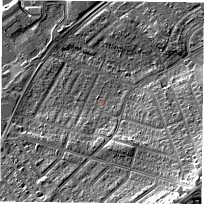 Shaded relief map of the ground around DN24DT, computed from Environment Agency LiDAR. The ground here sits at about 11 m above sea level and falls 16 m across the surrounding 800 m. Surface water reaching this point runs off ground lying to the south, 4.3 m higher.