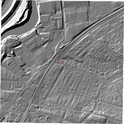 Shaded relief map of the ground around DN24ES, computed from Environment Agency LiDAR. The ground here sits at about 10 m above sea level and falls 13 m across the surrounding 800 m. Surface water reaching this point runs off ground lying to the south-east, 7.3 m higher.