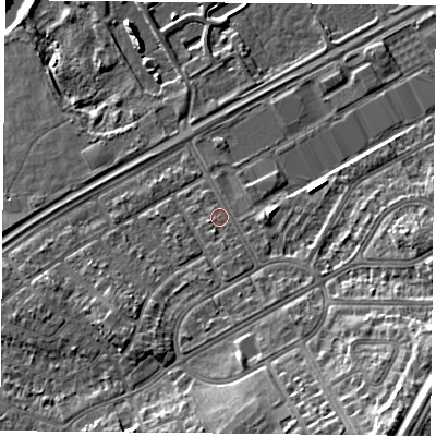 Shaded relief map of the ground around DN24HW, computed from Environment Agency LiDAR. The ground here sits at about 11 m above sea level and falls 14 m across the surrounding 800 m. Surface water reaching this point runs off ground lying to the south-south-east, 1.1 m higher.