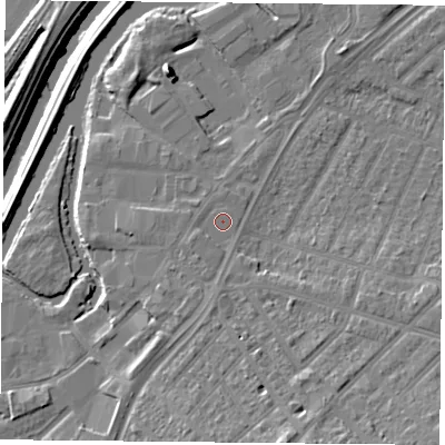 Shaded relief map of the ground around DN24LP, computed from Environment Agency LiDAR. The ground here sits at about 11 m above sea level and falls 14 m across the surrounding 800 m. Surface water reaching this point runs off ground lying to the west-south-west, 1.2 m higher.