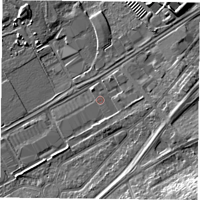 Shaded relief map of the ground around DN24NH, computed from Environment Agency LiDAR. The ground here sits at about 10 m above sea level and falls 14 m across the surrounding 800 m. The ground contributing surface water to this point lies to the east-north-east.