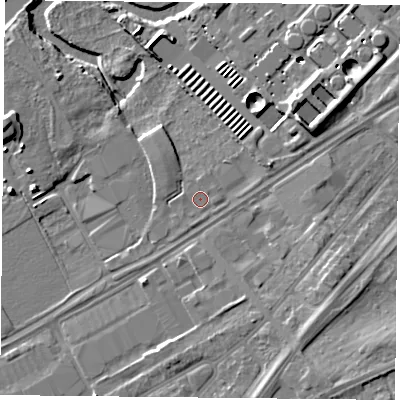 Shaded relief map of the ground around DN24NY, computed from Environment Agency LiDAR. The ground here sits at about 9 m above sea level and falls 11 m across the surrounding 800 m. Surface water reaching this point runs off ground lying to the east, 0.7 m higher.