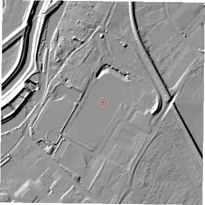 Shaded relief map of the ground around DN24RH, computed from Environment Agency LiDAR. The ground here sits at about 9 m above sea level and falls 12 m across the surrounding 800 m. Surface water reaching this point runs off ground lying to the west-north-west, 2.9 m higher.