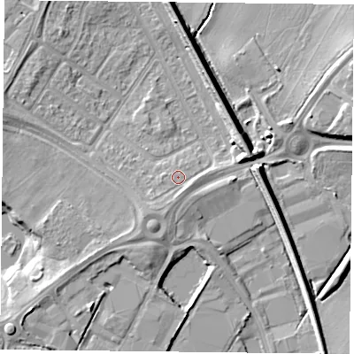 Shaded relief map of the ground around DN24RN, computed from Environment Agency LiDAR. The ground here sits at about 10 m above sea level and falls 9 m across the surrounding 800 m. Surface water reaching this point runs off ground lying to the south-south-west, 2.2 m higher.