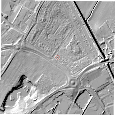 Shaded relief map of the ground around DN24RX, computed from Environment Agency LiDAR. The ground here sits at about 10 m above sea level and falls 9 m across the surrounding 800 m. Surface water reaching this point runs off ground lying to the south-south-east, 3.1 m higher.