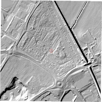 Shaded relief map of the ground around DN24RY, computed from Environment Agency LiDAR. The ground here sits at about 8 m above sea level and falls 9 m across the surrounding 800 m. Surface water reaching this point runs off ground lying to the east-south-east, 7.7 m higher.