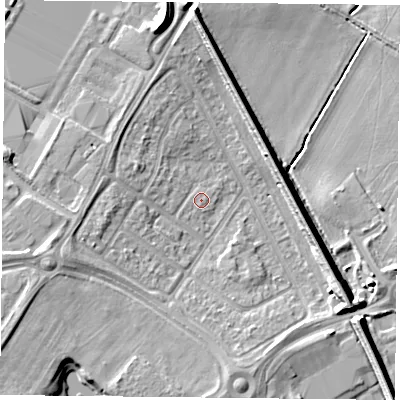 Shaded relief map of the ground around DN24SB, computed from Environment Agency LiDAR. The ground here sits at about 8 m above sea level and falls 9 m across the surrounding 800 m. Surface water reaching this point runs off ground lying to the south-east, 7.7 m higher.