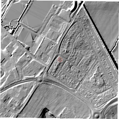 Shaded relief map of the ground around DN24SD, computed from Environment Agency LiDAR. The ground here sits at about 10 m above sea level and falls 8 m across the surrounding 800 m. Surface water reaching this point runs off ground lying to the south-west, 3.7 m higher.