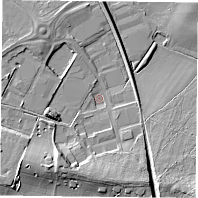 Shaded relief map of the ground around DN24SE, computed from Environment Agency LiDAR. The ground here sits at about 10 m above sea level and falls 12 m across the surrounding 800 m. Surface water reaching this point runs off ground lying to the south-west, 10.4 m higher.