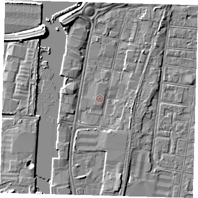 Shaded relief map of the ground around DN311GB, computed from Environment Agency LiDAR. The ground here sits at about 3 m above sea level and falls 7 m across the surrounding 800 m. Surface water reaching this point runs off ground lying to the west-south-west, 1.7 m higher.