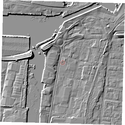 Shaded relief map of the ground around DN311PH, computed from Environment Agency LiDAR. The ground here sits at about 3 m above sea level and falls 7 m across the surrounding 800 m. Surface water reaching this point runs off ground lying to the south-south-west, 1.8 m higher.