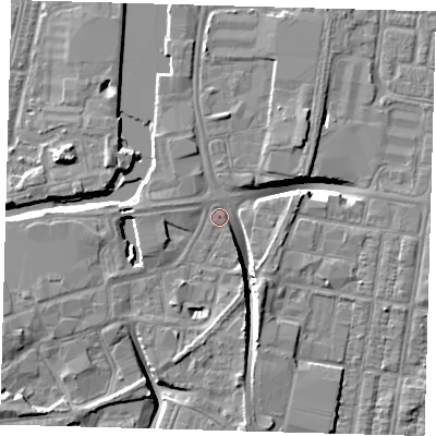 Shaded relief map of the ground around DN311QP, computed from Environment Agency LiDAR. The ground here sits at about 3 m above sea level and falls 10 m across the surrounding 800 m. Surface water reaching this point runs off ground lying to the south-south-east, 8.2 m higher.
