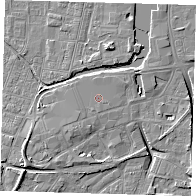 Shaded relief map of the ground around DN311QR, computed from Environment Agency LiDAR. The ground here sits at about 5 m above sea level and falls 13 m across the surrounding 800 m. The ground contributing surface water to this point lies to the south.
