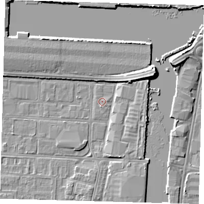 Shaded relief map of the ground around DN311SE, computed from Environment Agency LiDAR. The ground here sits at about 3 m above sea level and falls 7 m across the surrounding 800 m. Surface water reaching this point runs off ground lying to the south-south-west, 0.6 m higher.