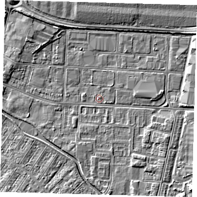 Shaded relief map of the ground around DN311TE, computed from Environment Agency LiDAR. The ground here sits at about 3 m above sea level and falls 6 m across the surrounding 800 m. Surface water reaching this point runs off ground lying to the south-east, 5.3 m higher.