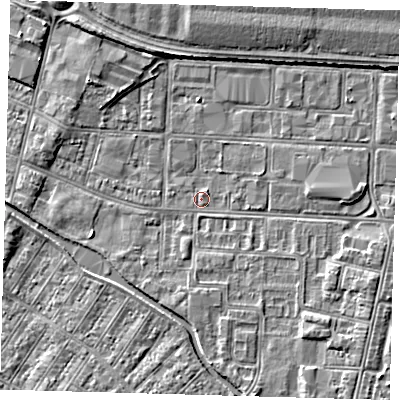 Shaded relief map of the ground around DN311TG, computed from Environment Agency LiDAR. The ground here sits at about 3 m above sea level and falls 3 m across the surrounding 800 m. Surface water reaching this point runs off ground lying to the south-south-east, 2.0 m higher.