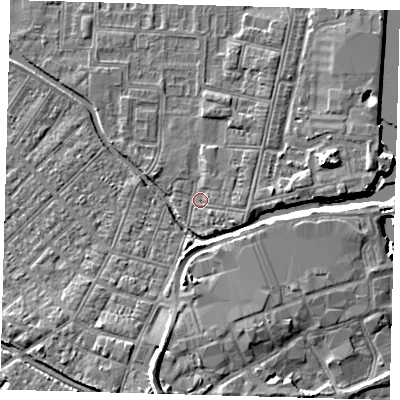 Shaded relief map of the ground around DN311TU, computed from Environment Agency LiDAR. The ground here sits at about 3 m above sea level and falls 8 m across the surrounding 800 m. Surface water reaching this point runs off ground lying to the east-south-east, 1.4 m higher.