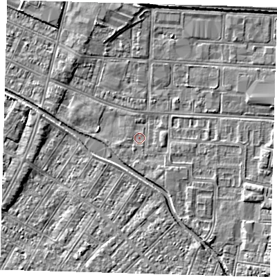Shaded relief map of the ground around DN311TW, computed from Environment Agency LiDAR. The ground here sits at about 3 m above sea level and falls 3 m across the surrounding 800 m. Surface water reaching this point runs off ground lying to the south-east, 0.9 m higher.