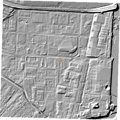 Shaded relief map of the ground around DN311UG, computed from Environment Agency LiDAR. The ground here sits at about 3 m above sea level and falls 7 m across the surrounding 800 m. Surface water reaching this point runs off ground lying to the south-east, 5.2 m higher.