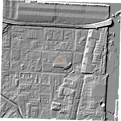 Shaded relief map of the ground around DN311UH, computed from Environment Agency LiDAR. The ground here sits at about 3 m above sea level and falls 7 m across the surrounding 800 m. Surface water reaching this point runs off ground lying to the south-east, 0.5 m higher.