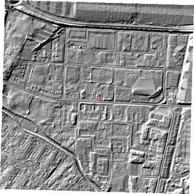 Shaded relief map of the ground around DN311UN, computed from Environment Agency LiDAR. The ground here sits at about 3 m above sea level and falls 5 m across the surrounding 800 m. Surface water reaching this point runs off ground lying to the south-east, 4.8 m higher.