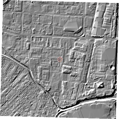 Shaded relief map of the ground around DN311XG, computed from Environment Agency LiDAR. The ground here sits at about 3 m above sea level and falls 6 m across the surrounding 800 m. Surface water reaching this point runs off ground lying to the south-south-east, 1.7 m higher.