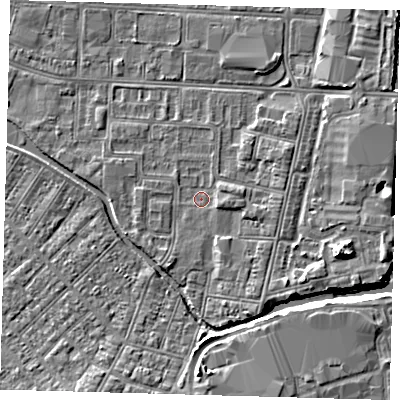 Shaded relief map of the ground around DN311XJ, computed from Environment Agency LiDAR. The ground here sits at about 3 m above sea level and falls 6 m across the surrounding 800 m. Surface water reaching this point runs off ground lying to the south-south-east, 1.6 m higher.