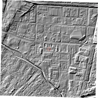 Shaded relief map of the ground around DN311XQ, computed from Environment Agency LiDAR. The ground here sits at about 3 m above sea level and falls 3 m across the surrounding 800 m. Surface water reaching this point runs off ground lying to the south-south-east, 2.1 m higher.