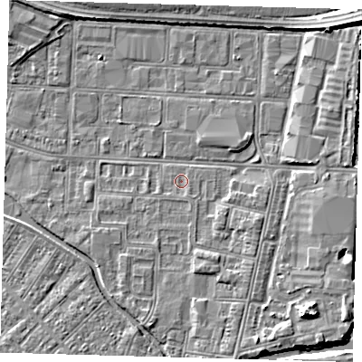 Shaded relief map of the ground around DN311XW, computed from Environment Agency LiDAR. The ground here sits at about 3 m above sea level and falls 7 m across the surrounding 800 m. Surface water reaching this point runs off ground lying to the south-south-east, 0.6 m higher.