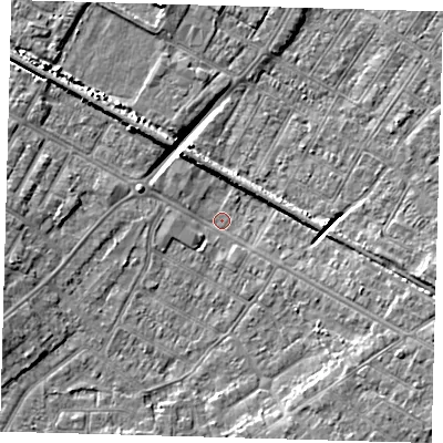 Shaded relief map of the ground around DN312BA, computed from Environment Agency LiDAR. The ground here sits at about 2 m above sea level and falls 7 m across the surrounding 800 m. Surface water reaching this point runs off ground lying to the south-east, 4.2 m higher.