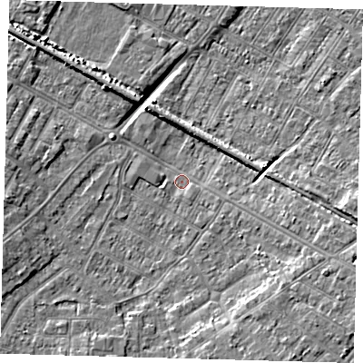 Shaded relief map of the ground around DN312BB, computed from Environment Agency LiDAR. The ground here sits at about 2 m above sea level and falls 7 m across the surrounding 800 m. Surface water reaching this point runs off ground lying to the south-east, 4.0 m higher.