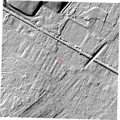 Shaded relief map of the ground around DN312BE, computed from Environment Agency LiDAR. The ground here sits at about 3 m above sea level and falls 11 m across the surrounding 800 m. Surface water reaching this point runs off ground lying to the west-south-west, 2.6 m higher.