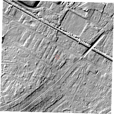 Shaded relief map of the ground around DN312BG, computed from Environment Agency LiDAR. The ground here sits at about 3 m above sea level and falls 9 m across the surrounding 800 m. Surface water reaching this point runs off ground lying to the south-south-east, 0.8 m higher.