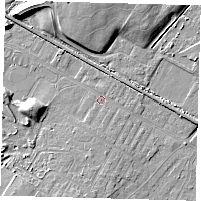 Shaded relief map of the ground around DN312BH, computed from Environment Agency LiDAR. The ground here sits at about 4 m above sea level and falls 13 m across the surrounding 800 m. Surface water reaching this point runs off ground lying to the south-south-west, 1.5 m higher.