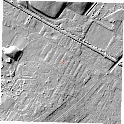Shaded relief map of the ground around DN312BJ, computed from Environment Agency LiDAR. The ground here sits at about 4 m above sea level and falls 11 m across the surrounding 800 m. Surface water reaching this point runs off ground lying to the south-west, 1.0 m higher.
