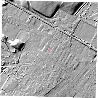 Shaded relief map of the ground around DN312BL, computed from Environment Agency LiDAR. The ground here sits at about 4 m above sea level and falls 9 m across the surrounding 800 m. Surface water reaching this point runs off ground lying to the south-south-west, 1.1 m higher.