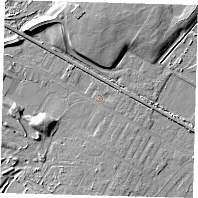 Shaded relief map of the ground around DN312BN, computed from Environment Agency LiDAR. The ground here sits at about 4 m above sea level and falls 12 m across the surrounding 800 m. Surface water reaching this point runs off ground lying to the east-south-east, 1.2 m higher.