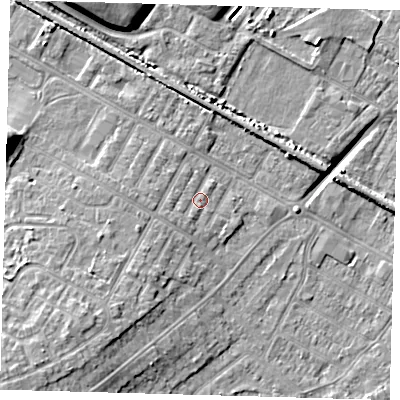 Shaded relief map of the ground around DN312BQ, computed from Environment Agency LiDAR. The ground here sits at about 4 m above sea level and falls 10 m across the surrounding 800 m. Surface water reaching this point runs off ground lying to the south-south-west, 1.0 m higher.