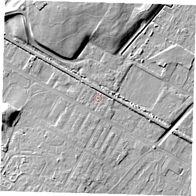 Shaded relief map of the ground around DN312BS, computed from Environment Agency LiDAR. The ground here sits at about 3 m above sea level and falls 14 m across the surrounding 800 m. Surface water reaching this point runs off ground lying to the south-west, 2.7 m higher.
